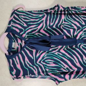 09154 Anne Klein navy, pink & green animal print knit blouse XL